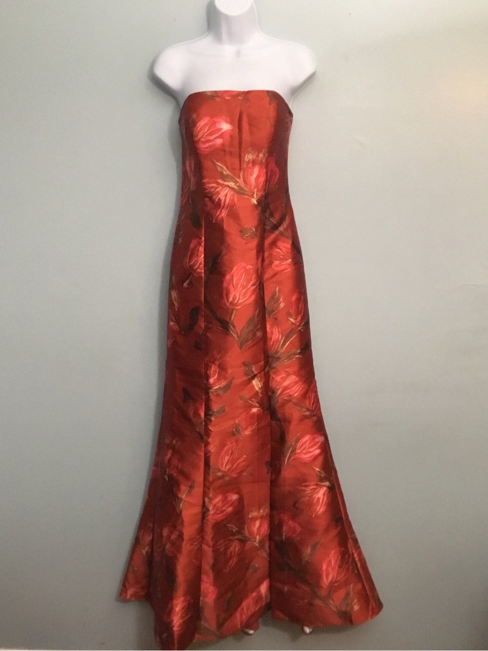 Rene Ruiz Strapless Red Floral Ball Gown size 4